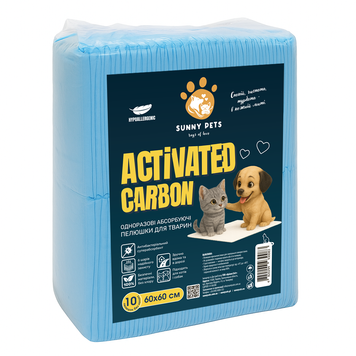 Пелюшки ТМ SunnyPets одноразові для тварин CARBON ACTIVATED 60&times;60 см 10 шт SPAC606010 фото