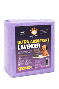 Пелюшки ТМ SunnyPets одноразові для тварин ULTRA ABSORBENT LAVENDER 60&times;60 см 30 шт SPUAL606030 фото