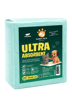 Пелюшки ТМ SunnyPets одноразові для тварин ULTRA ABSORBENT 60&times;60 см 10 шт SPUA606010 фото