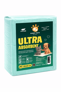 Пелюшки ТМ SunnyPets одноразові для тварин ULTRA ABSORBENT 60&times;60 см 30 шт SPUA606030 фото