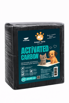 Пелюшки ТМ SunnyPets одноразові для тварин ACTIVATED CARBON 90&times;60 см 10 шт SPAC906010B фото