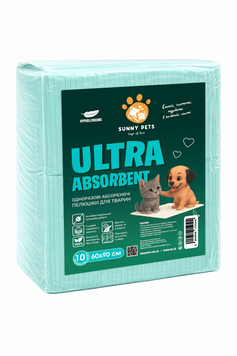 Пелюшки ТМ SunnyPets одноразові для тварин ULTRA ABSORBENT 90&times;60 см 10 шт SPUA906010 фото
