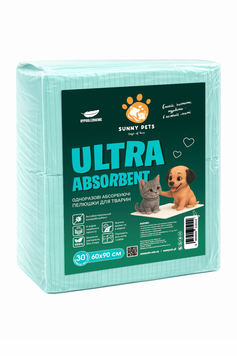 Пелюшки ТМ SunnyPets одноразові для тварин ULTRA ABSORBENT 90&times;60 см 30 шт SPUA906030 фото