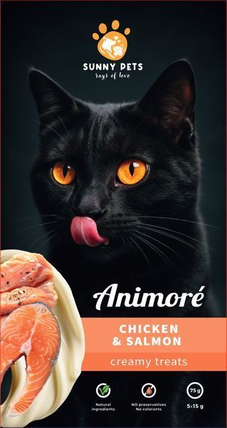 Przysmaki TM Animor&eacute; dla kot&oacute;w kremowe z kurczakiem i łososiem 75 g