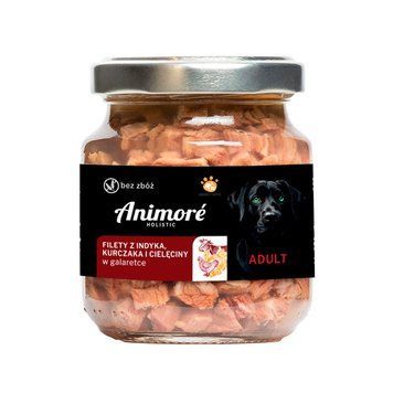 Корм ТМ Animor&eacute; для собак повнораціонний шматочки філе телятини, курки та індички в желе 130 г ANDVC130 фото